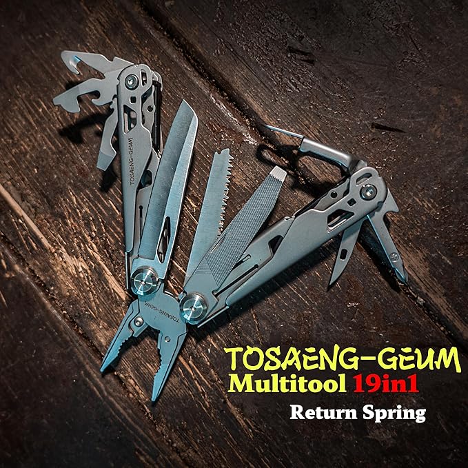 19-in-1 Stainless Steel Multitool - Versatile EDC Gear for Men | Camping, Fishing, Hiking & Firefighting | Pocket, Survival & Fishing Knife with Dual Force Functionality