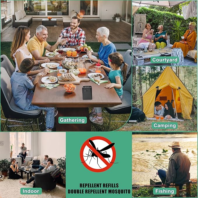 Mosquito Repellent Outdoor Patio, Rechargeable Mosquito Repeller Indoor with 20' Mosquito Protection Zone, Includes Mosquito Repellent Refills, for Camping
