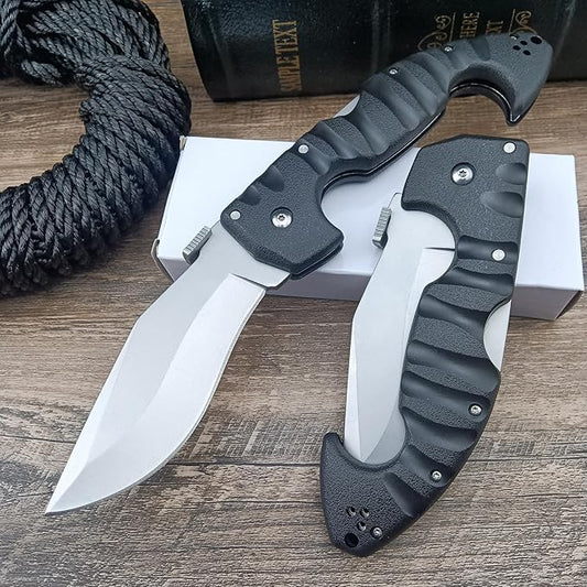 10.4in Unisex Adult Lockback Folding Knife - Tri-Ad Lock Pocket Knife with AUS8 Steel blade and Nylon Glass Fiber Handle，Thumb Plate and Belt Clip, for EDC Camping Hunting Survival