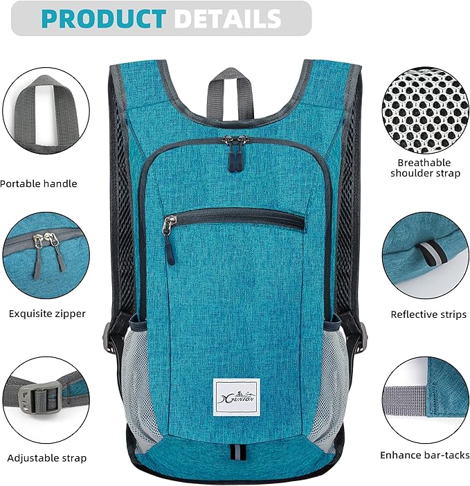 Hiking Backpack 15L Small Travel Backpack Lightweight Daypack Foldable Hiking Backpack Packable Camping Hiking Backpack for Women Men (Teal Blue)