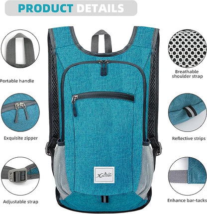Hiking Backpack 15L Small Travel Backpack Lightweight Daypack Foldable Hiking Backpack Packable Camping Hiking Backpack for Women Men (Teal Blue)