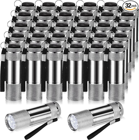 VIHOSE 32 Pcs Mini Flashlights Bulk, Bright Aluminum Handheld Flash Light with Lanyard, Small LED Flashlights for Kids Night Reading Emergency Hurricane Camping Hiking Party Favors(Gray)