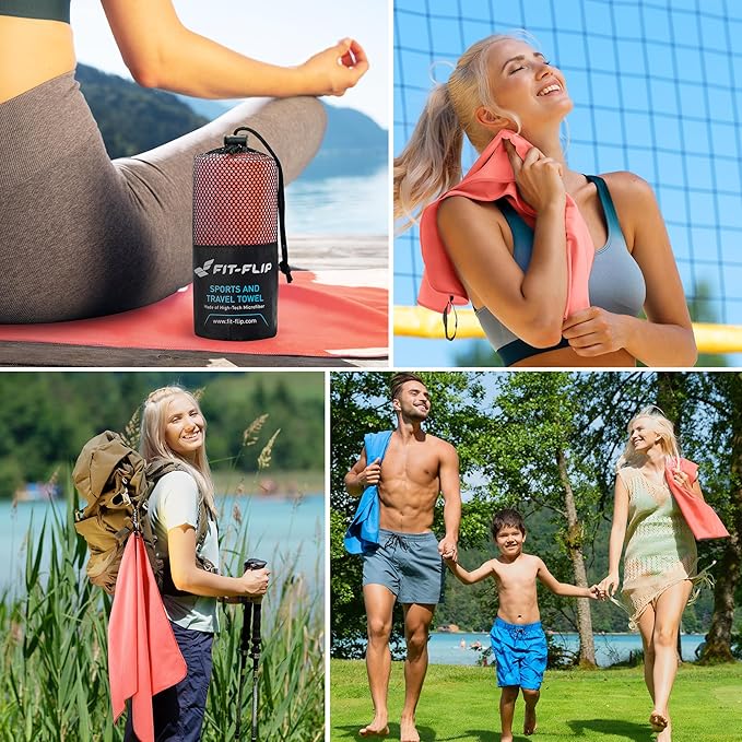 Fit-Flip Travel Towel - Compact & Ultra Soft Microfiber Camping Towel - Quick Dry Towel - Super Absorbent & Lightweight for Sports, Beach, Gym, Backpacking, Hiking and Yoga