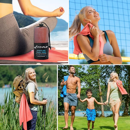 Fit-Flip Travel Towel - Compact & Ultra Soft Microfiber Camping Towel - Quick Dry Towel - Super Absorbent & Lightweight for Sports, Beach, Gym, Backpacking, Hiking and Yoga