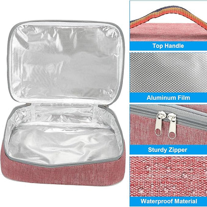 PATIKIL 11"x8"x3" Insulated Lunch Bags, Portable Food Containers Bag Flat Bento Bags Reusable Thermal Lunch Pail for Men and Women, Pink