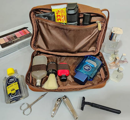 RusticTown Leather Toiletry Bag for Men - Travel Shaving Dopp Kit - Bathroom Shower Toiletries Organizer - Cosmetic Make up Bag for Women