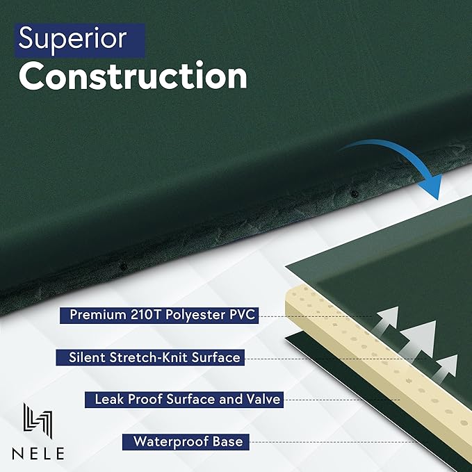 NELE Self Inflating Sleeping Pad 2inch Lifestyle Pad (Dark Green)