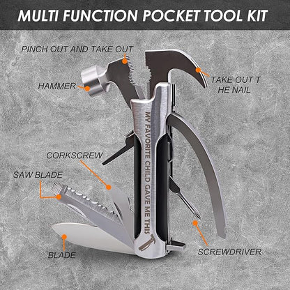 Fathers Gifts for Dad from Daughter Son MY FAVORITE CHILD GAVE ME THIS Hammer Multitool Camping, 12 In 1 Pocket Multi Survival Tools Cool Gadgets Christmas Birthday Gifts for Men Dad boyfriend