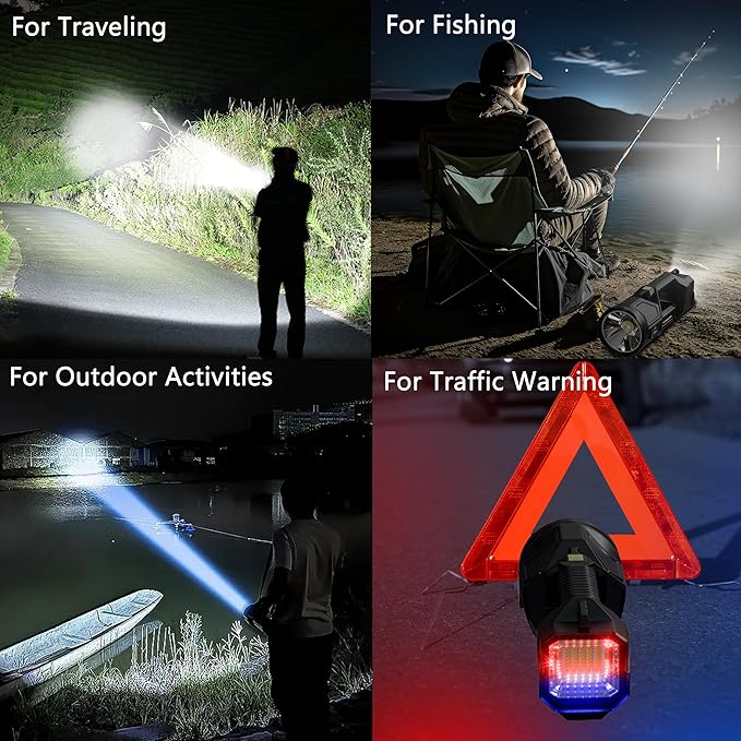 Solar Flashlight,1800 Lumens 6 Modes LED Spotlight Flashlight with Solar Panel, Rechargeable Portable LED Searchlight for Outdoor Hunting Fishing Camping Emergency