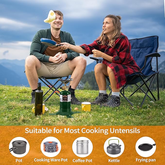 Camping Propane Stove, Single Burner Propane Stove, Portable Bottletop Backpacking Stove,10000BTU Camp Gas Stove kit for Outdoor Cooking, include a USB Windproof Ligther (Fuel not included)
