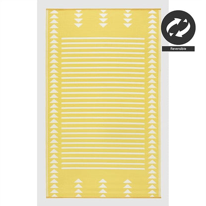 FH Home Outdoor Rug - Waterproof, Fade Resistant, Crease-Free - Premium Recycled Plastic - Geometric - Porch, Deck, Balcony, Mudroom, Laundry Room, Patio - Hampton - Yellow Crease Free - 3 x 5 ft