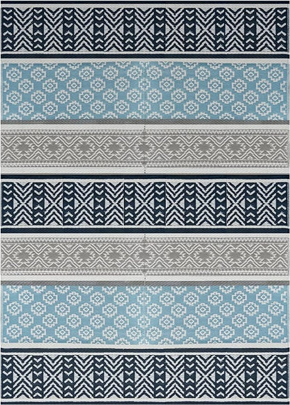 BalajeesUSA Outdoor Plastic Patio Rugs – 5x7, Grey, Teal Multipurpose Reversible mats Woven Plastic Straw All-Weather and Waterproof Rug Camper Mats Outdoor