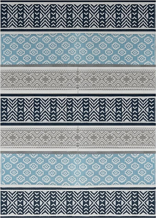 BalajeesUSA Outdoor Plastic Patio Rugs – 5x7, Grey, Teal Multipurpose Reversible mats Woven Plastic Straw All-Weather and Waterproof Rug Camper Mats Outdoor