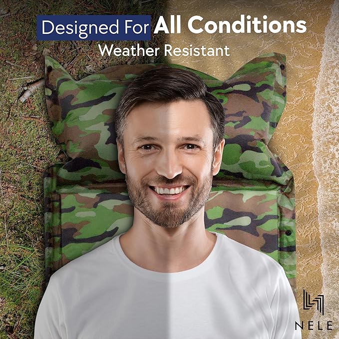 NELE Self Inflating Sleeping Pad 2inch Lifestyle Pad (Camouflage Green)