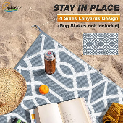 wikiwiki Outdoor Rug, 5x8ft Waterproof Reversible Mat Indoor Outdoor Rugs Carpet, Small Area Rug Plastic Straw Rug for Patio Deck Balcony Pool RV Camping Beach Picnic, Grey, Rugscape Series