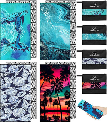 Microfiber Beach Towel – Quick Dry Lightweight Sand Free Oversized Large Towel Accessories Swim Pool Yoga Camping Summer Cruise Ship Essentials Compact Sandproof Gift (River Shell Sunset,71" 32")