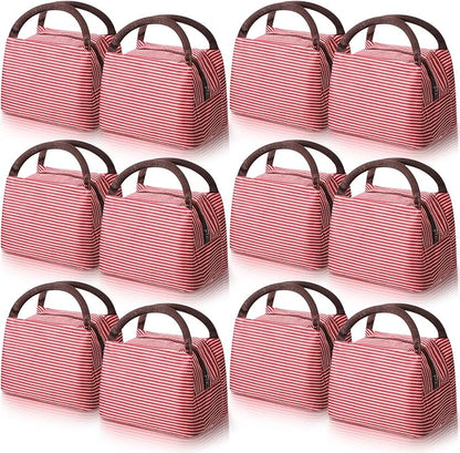Nuogo 12 Pieces Insulated Lunch Bag Reusable Box Thermal Lunch Leakproof Tote Bag for Women Men Office Work Picnic Beach Fishing (Red)