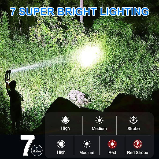 Rechargeable Flashlights High Lumens 2 Packs, 990000 Lumens Super Bright LED Flashlight with 7 Modes & Waterproof, Powerful Flash Light for Home Camping