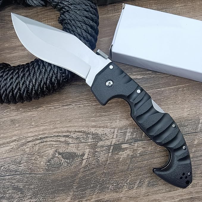 10.4in Unisex Adult Lockback Folding Knife - Tri-Ad Lock Pocket Knife with AUS8 Steel blade and Nylon Glass Fiber Handle，Thumb Plate and Belt Clip, for EDC Camping Hunting Survival
