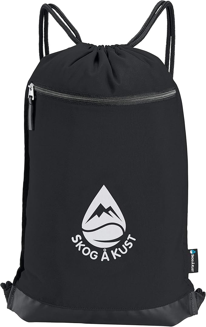 Skog Å Kust GymSak | Patented 2-in-1 Drawstring Cinch Bag with Removable Waterproof Dry Bag | Black & Grey