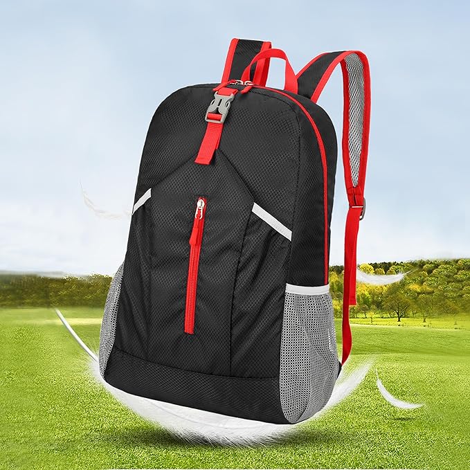 25L Hiking-Backpack Foldable-Sports Daypack-Camping Collapsible Bag Water Resistant Lightweight Travel Men Women (Black)