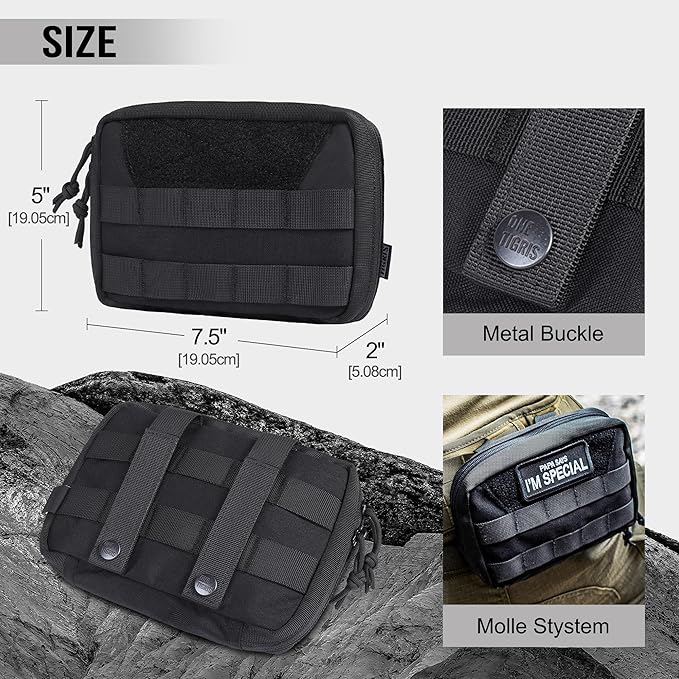 OneTigris MOLLE Pouch, Tactical Admin Pouch Belt EDC Tool Organizer Zippered Utility Waist Pack 7.5"x5"x2"