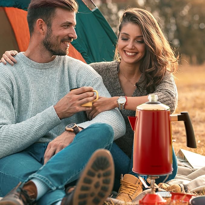 Mixpresso Red Stainless Steel Stovetop Coffee Percolator, 52 oz Classic Percolator Coffee Pot, Excellent As Camping Pot, 12 Cup Stainless Steel Camping Coffee Makers, Cool-Touch Handle.