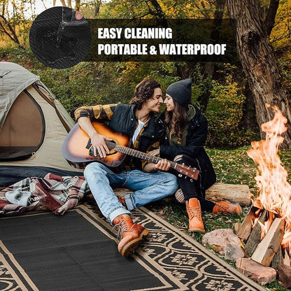 Plastic Outdoor Rug 6'x9' Waterproof Camping Carpet Outside Area Rug Reversible Brown Rugs for RV Deck Entryance Porch Picnic Balcony Beach