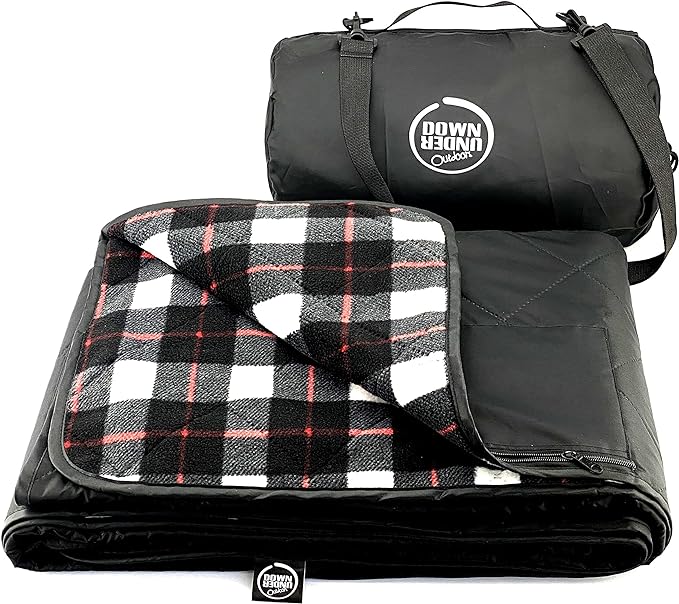 DOWN UNDER OUTDOORS Large Waterproof Windproof Extra Thick 350 GSM Quilted Fleece Stadium Blanket, Camping Picnic Outdoor & Beach, Machine Washable 82 x 55