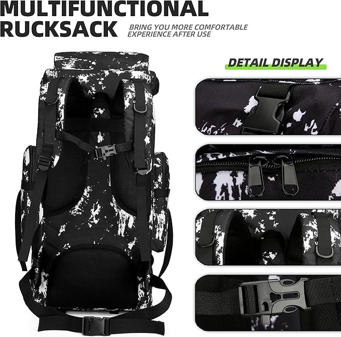 70L Camping Hiking Military Tactical Backpack Outdoor Water-Repellent Adjustable Sport Bags