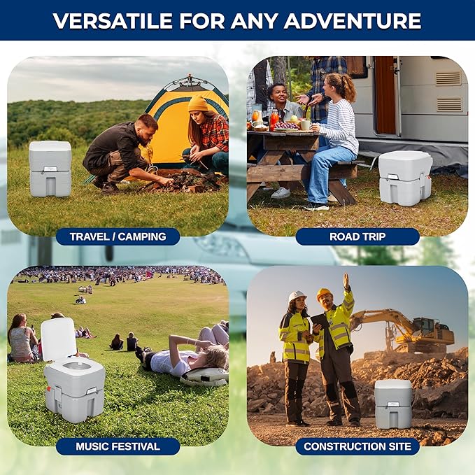 SereneLife 20L Portable Toilet for Adults, Leak Proof Camping Toilet with Detachable Waste Tank, Ideal For Camping and Other Recreational Activities, Durable and Comfortable Toilet Seat, 120 Flushes