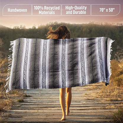 Authentic Extra Large Mexican Blanket (70"x50") - Handwoven Yoga Blanket, Serape Blanket - Artisanal Falsa Blanket, Beach Blanket, Camping Blanket, Picnic Blanket, Outdoor Blanket (Military Green)