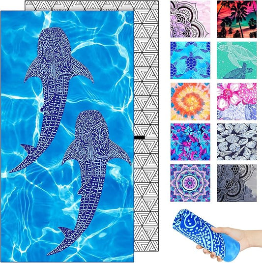 Microfiber Quick Dry Beach Towel – Lightweight Sand Free Oversized X-Large Towel Accessories Travel Must Have Swim Pool Yoga Camping Gear Summer Cruise Ship Compact Sandproof Item Gift Whale