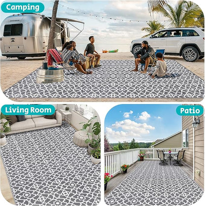 HEBE Outdoor Rug 9'x18' for Patios Waterproof Clearance Reversible Patio Mat Plastic Straw Rug RV Camping Mat Outside Area Rug Carpet for Camping RV,Porch,Deck,Balcony,Camper,Backyard