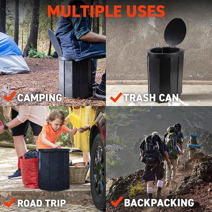 72 HRS Portable Collapsible Toilet for Camping, 15.8" Extra Large Camping Toilets Portable Potty, Lightweight and Sturdy, Camp Toilet (With 12 Toilet Bags)