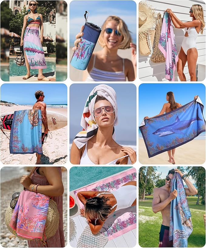 Microfiber Beach Towel Swim Pool Towel Quick Dry Compact Sand Free Toallas de Playa Pink Cute Women Birthday Gift Mom Wife Sister Her Boss Friend Appreciation Thank You Retirement Honeymoon Trip