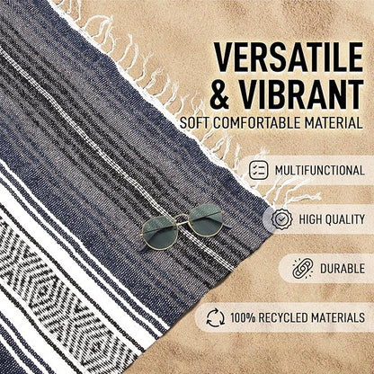 Authentic Large Handwoven Mexican Blanket - Soft Yoga Blanket - Durable Serape Blanket - Lightweight Falsa Blanket, Beach Blanket, Camping Blanket, Picnic Blanket, Outdoor Blanket 70"x50" - Blue Haze