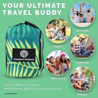 Lightweight Beach Blanket - Oversized 107" x 77" - Waterproof Sandproof - Double Anchored for Fun Leisure Beach Blanket - with Stake and Pouch - Durable Sand Beach Mat