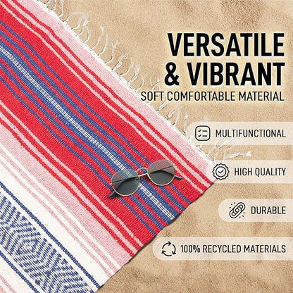 Authentic Large Handwoven Mexican Blanket - Soft Yoga Blanket - Durable Serape Blanket - Lightweight Falsa Blanket, Beach Blanket, Camping Blanket, Picnic Blanket, Outdoor Blanket 70"x50" - Coral