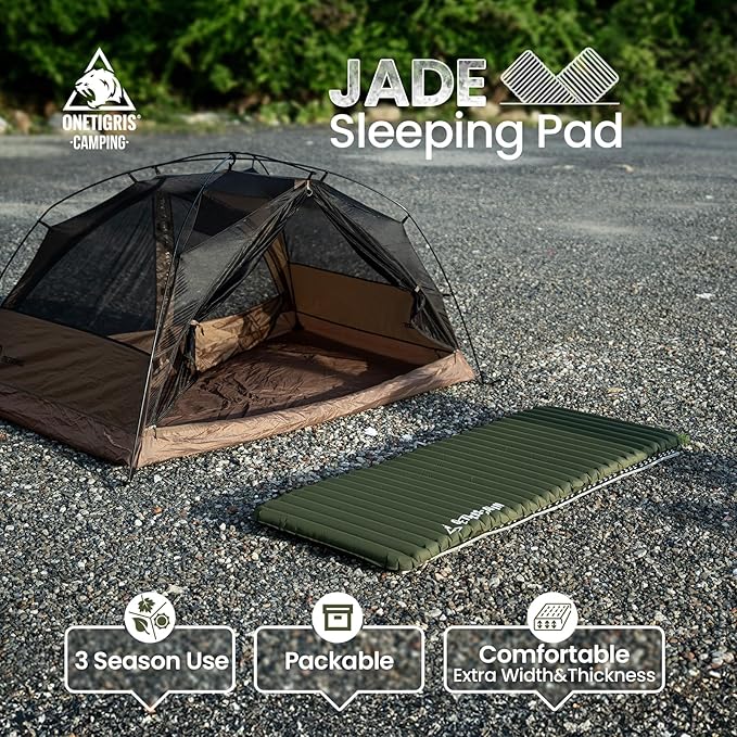 OneTigris Jade Sleeping Pad for Camping, 2.8 R-Value, 3 Season 72cm Extra-Wide Inflatable Backpacking Hiking Motorcycling Sleeping Mat Air Bed with Patch-up Kit