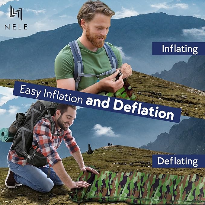 NELE Self Inflating Sleeping Pad 2inch Lifestyle Pad (Camouflage Green)