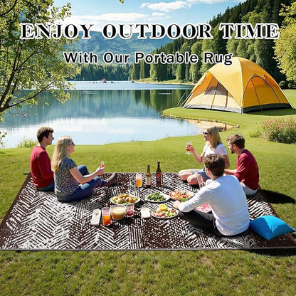 Outdoor Patio Rugs 4x6, Waterproof Reversible Outdoor Plastic Straw Rug Brown, RV Camping Mats UV-Resistant Outside Carpet Portable Area Mat for Garden Balcony Deck Picnic Beach Porch