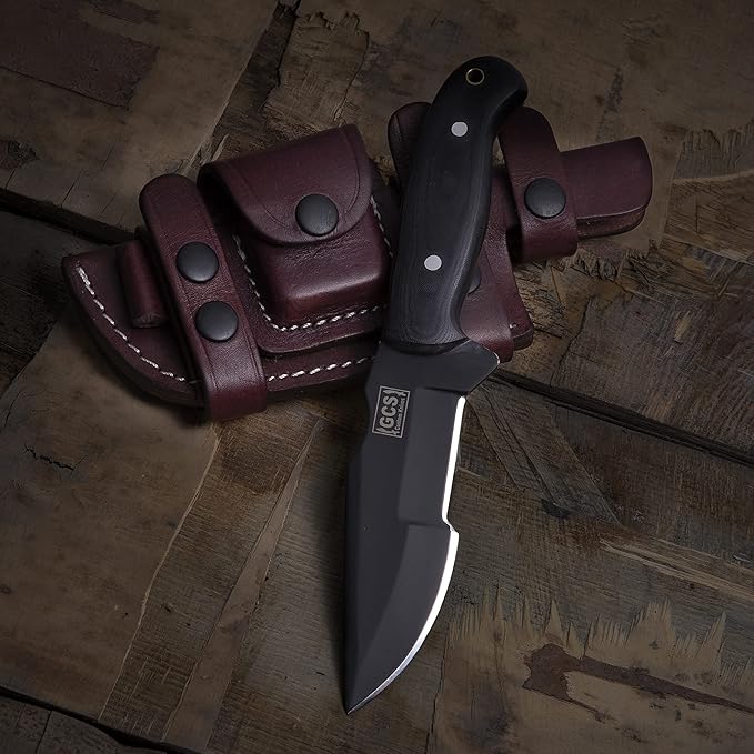 GCS Handmade Tracker Knife D2 steel Hunting and Knife with Micarta Handle Fixed Blade Survival Knife Right Hand Scout Carry leather Sheath for Hunting Camping and EDC GCS 304 Black