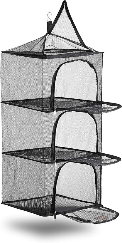 Wealers Outdoor Dry Net Storage and Food Screen 3-Tier Camping, Barbecue, Picnic Meal Protection Organizer | Faster Herb, Clothes, Dish Drying | Foldable (Hanging Dry Net)