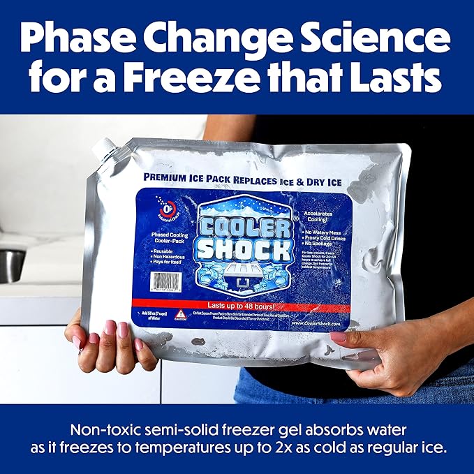 Cooler Shock Reusable Ice Packs for Cooler - Long Lasting Cold Freezer Packs for Coolers and Lunch Boxes - Cooler Ice Packs for Camping Gear, Fishing, Road Trips, Beach Must Haves