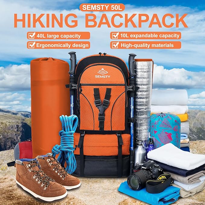 Hiking Backpack, 30L/40L/50L Expandable Hiking Backpack for Men and Women, Travel Backpack Flight Approved
