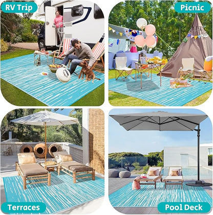 HEBE Outdoor Rug 8'x10' Waterproof for Patios Clearance, Reversible Plastic Straw Rug Camping Carpet, Indoor Outdoor Area Rugs Patio Mats for RV,Picnic,Backyard,Deck,Balcony,Porch