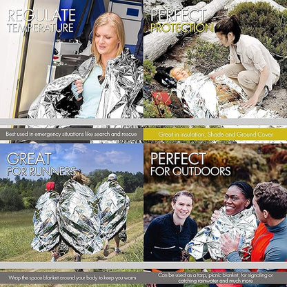 EVERLIT Survival Emergency Mylar Thermal Blanket, Foil Space Blanket Designed for NASA, Body Warmer Blanket for Outdoor, First Aid, Camping Gear, Hiking Travel (Silver, 12 Pack)