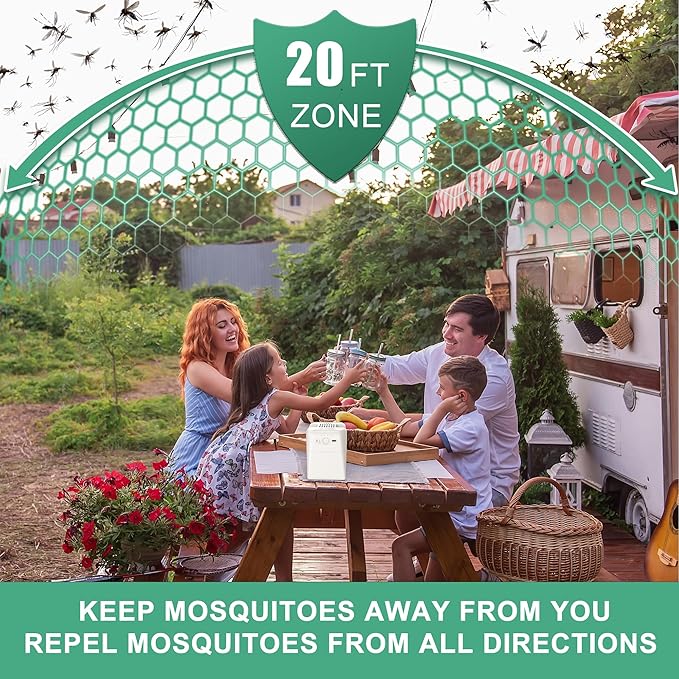 Mosquito Repellent Outdoor Patio, Rechargeable Indoor Mosquito Repeller with 20' Mosquito Protection Zone, For Camping