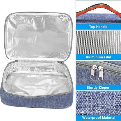 PATIKIL 12"x9"x3" Insulated Lunch Bags, Portable Food Containers Bag Flat Bento Bags Reusable Thermal Lunch Pail for Men and Women, Blue